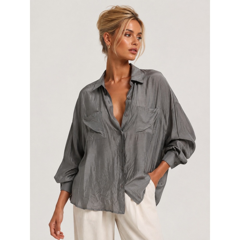 Katia Designs The Goddess Shirt Gray Oversized Button Down S M